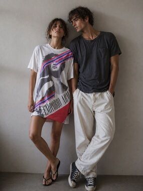 EMPORIO ARMANI White T-Shirt Dress with 80’s Model Details